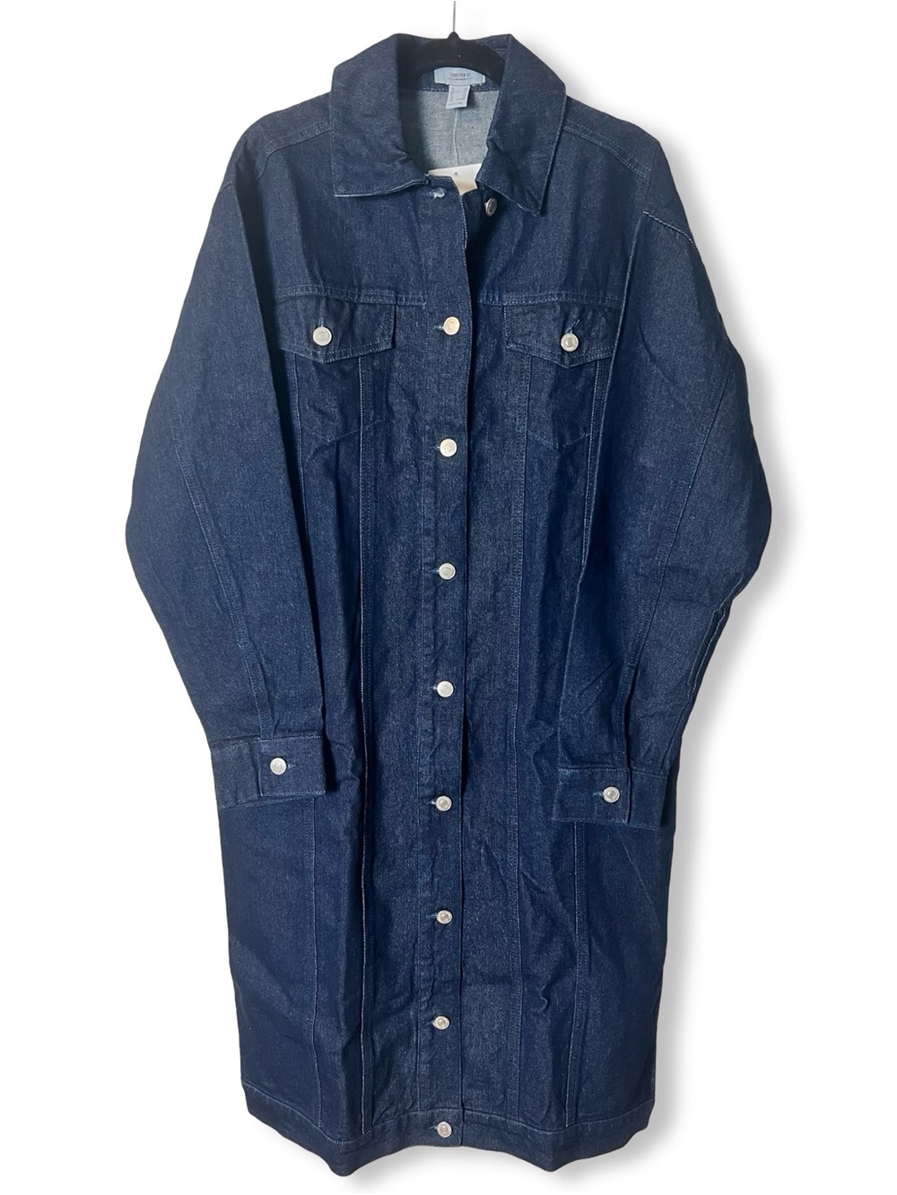 NWT Forever 21 Premium Women’s Denim Longline Shacket Duster Coat Dress Sz‎ XS